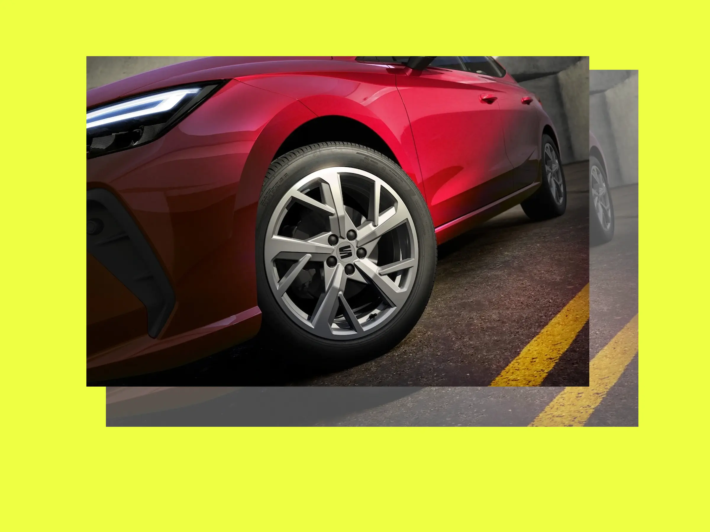 Detailansicht des SEAT Ibiza Vorderrads mit Leichtmetallfelge